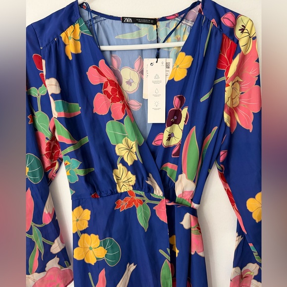 ZARA Floral Wrap Maxi Dress Blue Long Sleeve NWT XS - Picture 6 of 6